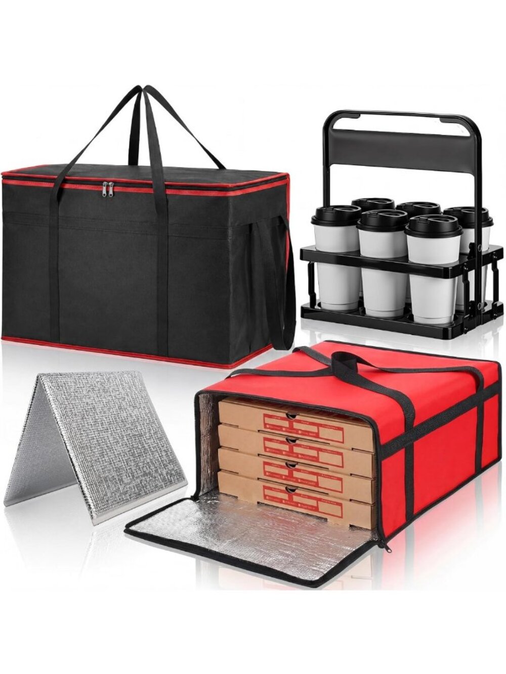 Insulated Food Delivery Bag Set - 3 Kits, Pizza Warmer & Cooler Carrier, Travel